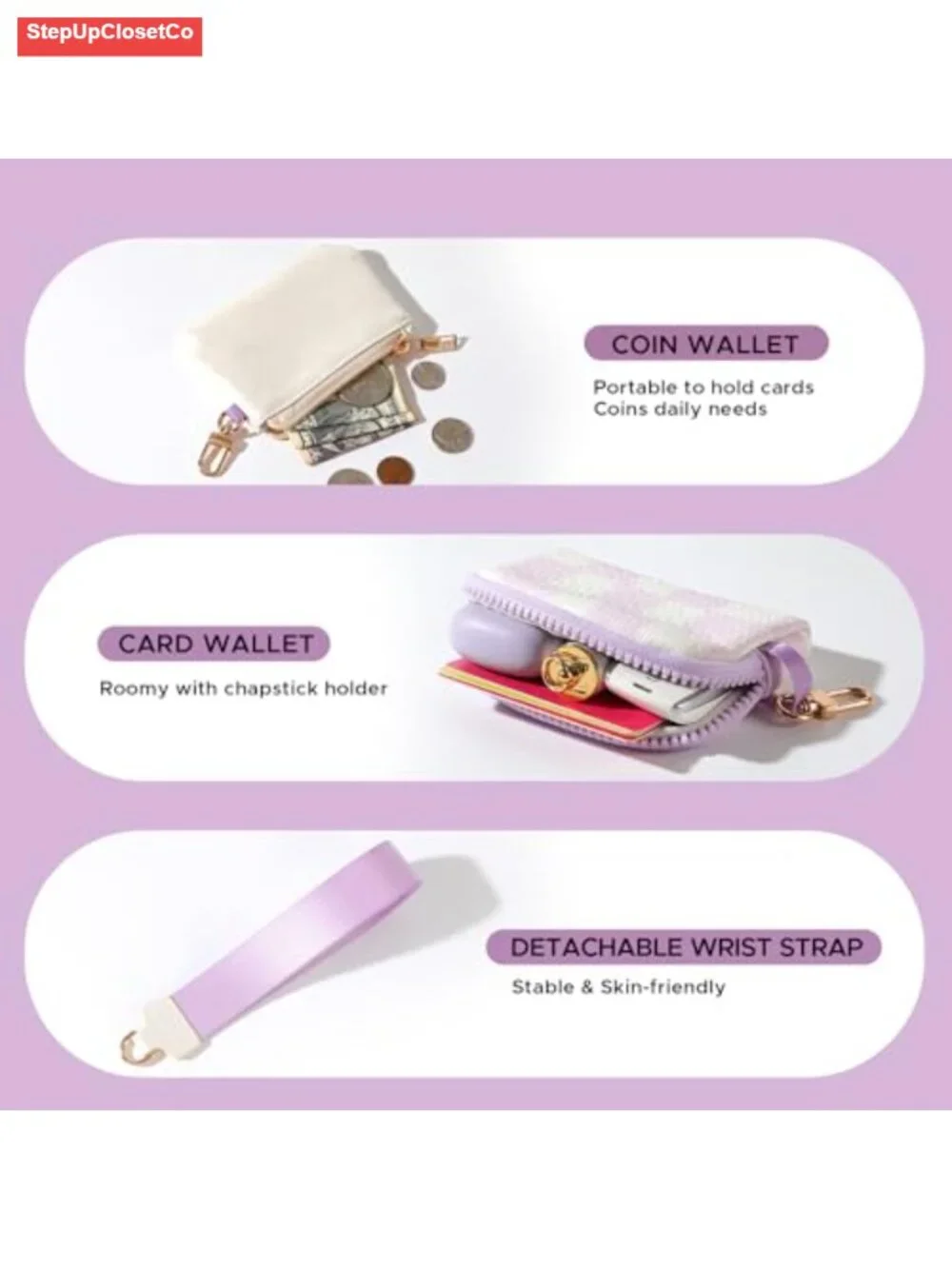 Mini Zip Around Wristlet Wallet - Faux Leather Keychain Coin Purse with